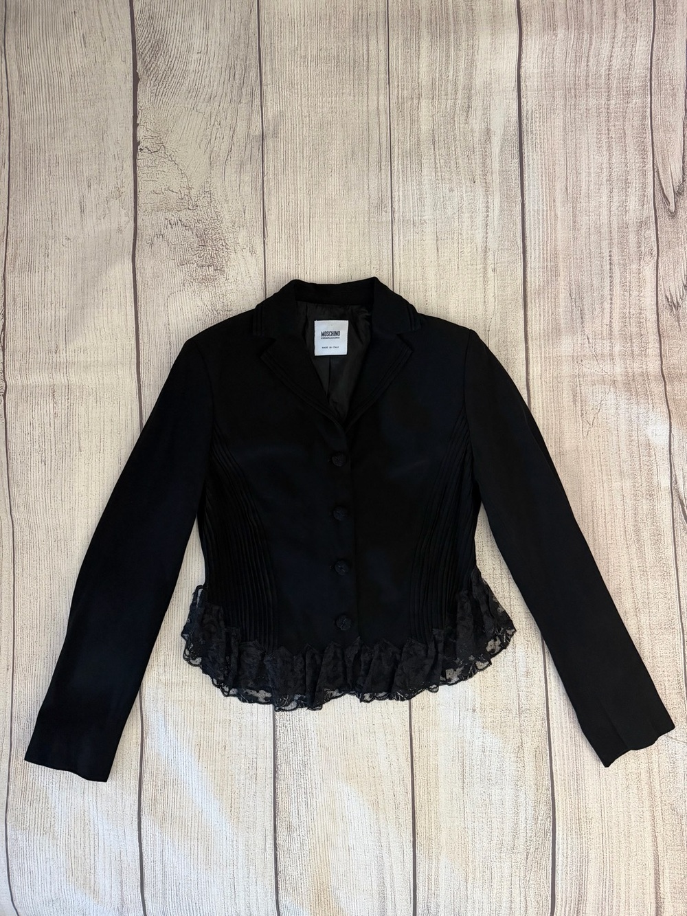 MOSCHINO Cheap and Chic Women’s Black Lace Trim Blazer Jacket Size 8